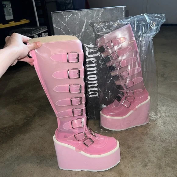 Demonia Shoes Demonia Clear Baby Pink Trinity Boots Poshmark